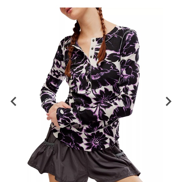 Womens Free People FP Movement Rally Printed Layer Top Purple Floral - Picture 5 of 8